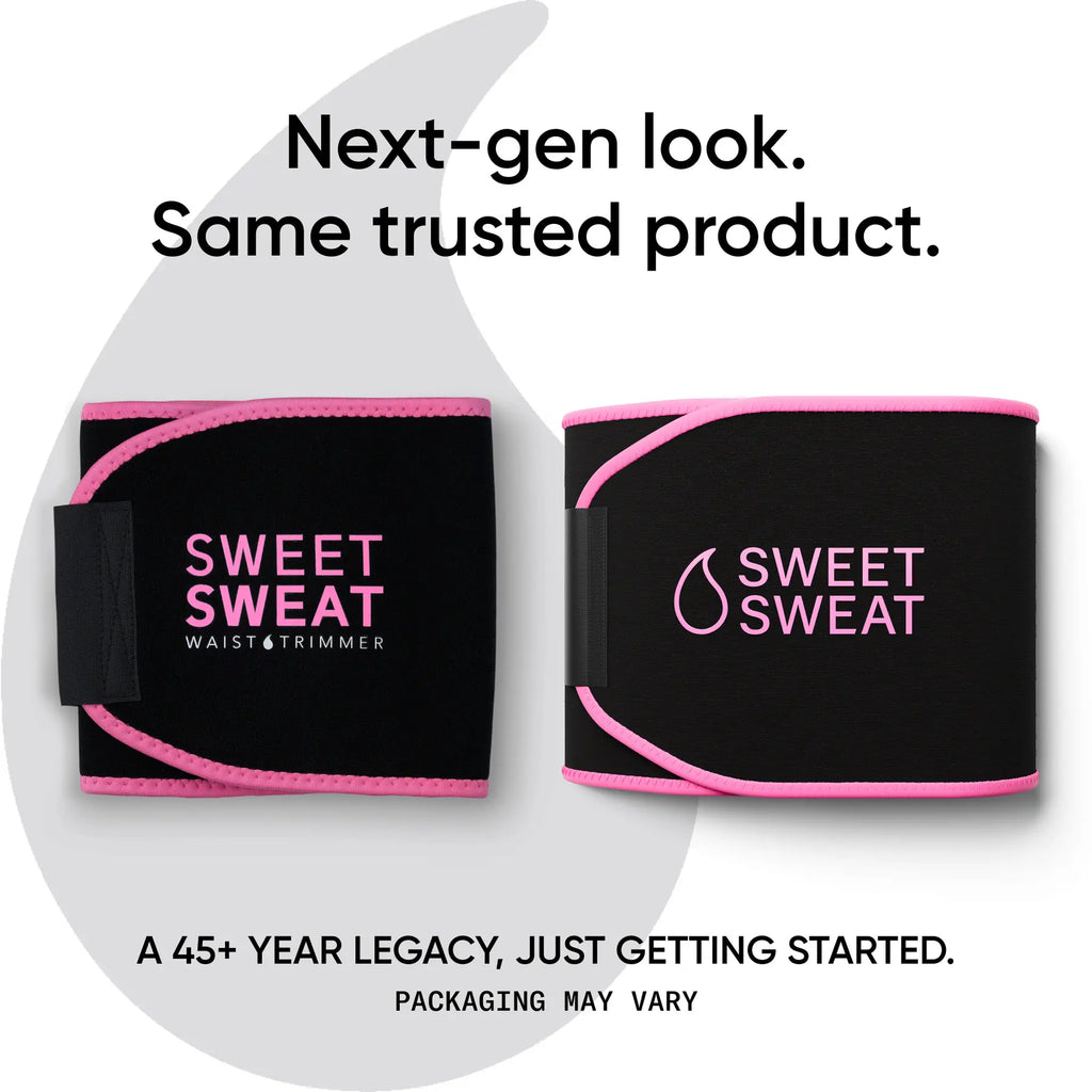 Sweet Sweat Ab Trainer for Women and Men - Sweat Band Waist Trainer Belt for High Intensity Training and Gym Workouts, 5 Adjustable Sizes - Black/Pink